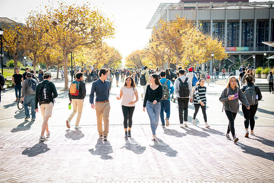 Students walking in Sproul Plaza